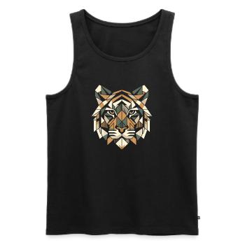 Tête de tigre colorée et géométrique - Motif polygonal - Débardeur bio Premium Homme - noir - Devant - AI Model Male 178 light (178cm)