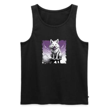 Bande dessinée Fox, riant, assis sur un tabouret | Affiche - Débardeur bio Premium Homme - noir - Devant - Michal (187cm)