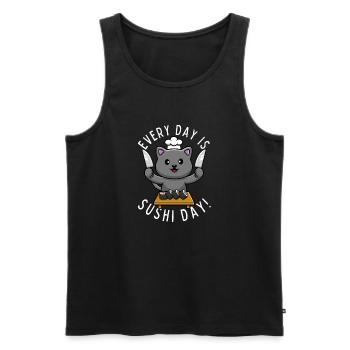 Cute Kawaii Cat Chef Sushi Food - Men's Premium Organic Tank Top - black - Front - AI Model Male 178 light (178cm)