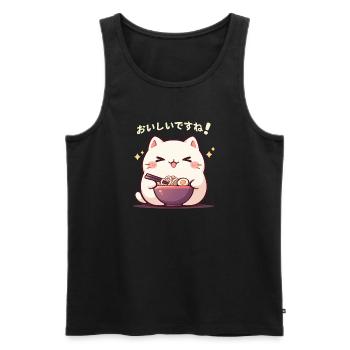 Cat eating Ramen - Men's Premium Organic Tank Top - black - Front - AI Model Male 178 light (178cm)