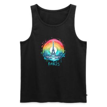 Pariser Eiffelturm mit Regenbogen-LGBT-Skyline - Männer Premium Bio Tank Top - Schwarz - Vorne - AI Model Male 178 light (178cm)