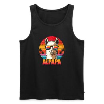 Alpapa - Alpaga Rétro Coucher de soleil - Débardeur bio Premium Homme - noir - Devant - AI Model Male 178 light (178cm)