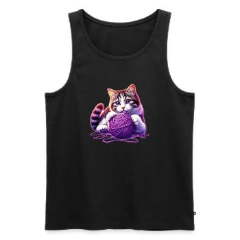 Katze spielt mit einem Wollknäuel - Männer Premium Bio Tank Top - Schwarz - Vorne - Michal (187cm)