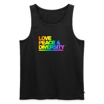 Typo Love Peace Diversity Rainbow - Männer Premium Bio Tank Top - Schwarz - Vorne - AI Model Male 178 light (178cm)