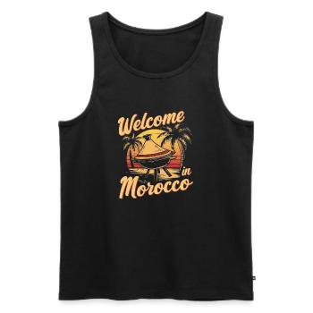 accueillant marocain coucher de soleil design - Débardeur bio Premium Homme - noir - Devant - Michal (187cm)