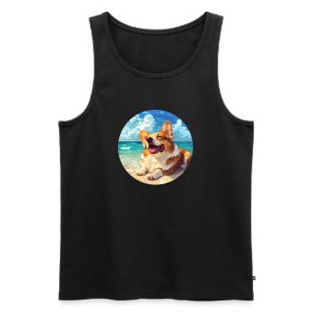 Corgi Beachside Joy Illustration - Men's Premium Organic Tank Top - black - Front - AI Model Male 178 light (178cm)