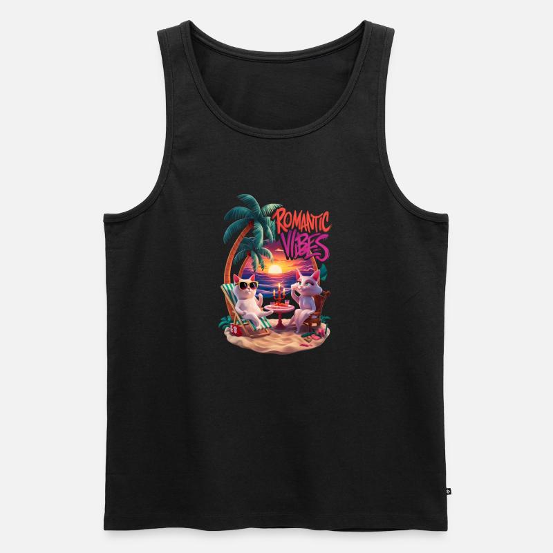 Romantischer Strandkater - Männer Premium Bio Tank Top - Schwarz