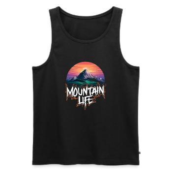 Atemberaubender Bergmond mit Sonnenuntergang - Männer Premium Bio Tank Top - Schwarz - Vorne - AI Model Male 178 light (178cm)