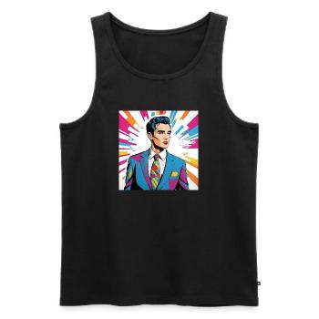 Portrait style pop art homme élégant - Débardeur bio Premium Homme - noir - Devant - Michal (187cm)