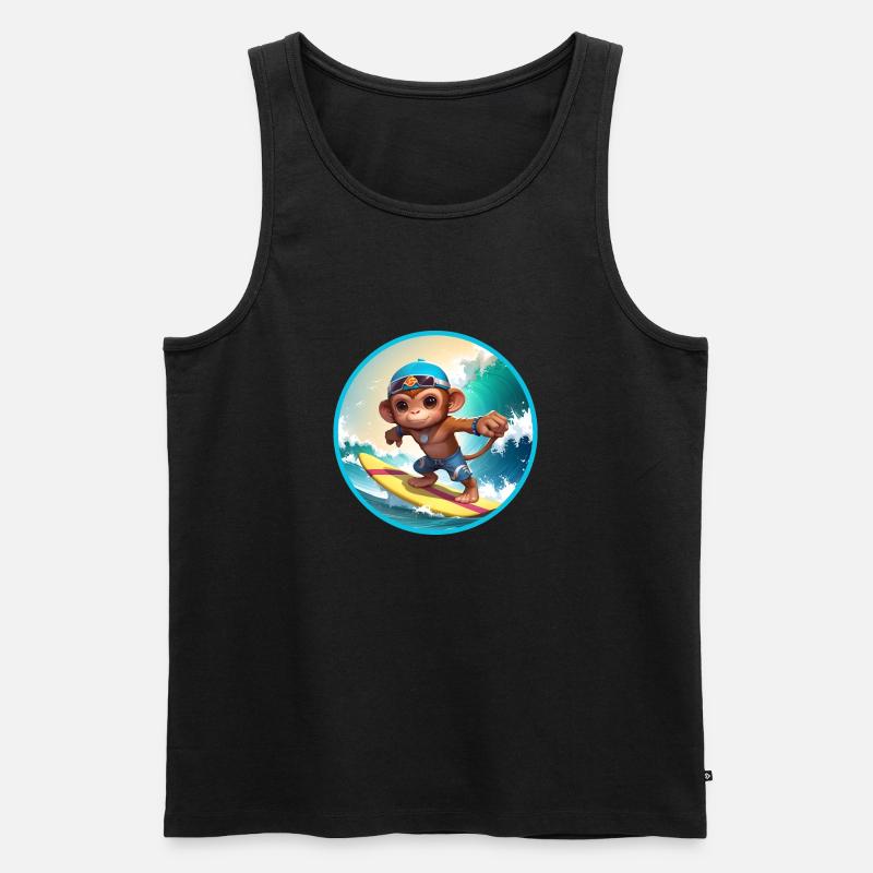 Fröhlicher surfender Affe - Männer Premium Bio Tank Top - Schwarz