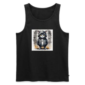 Graffiti-Katze im Hoodie - Männer Premium Bio Tank Top - Schwarz - Vorne - Michal (187cm)
