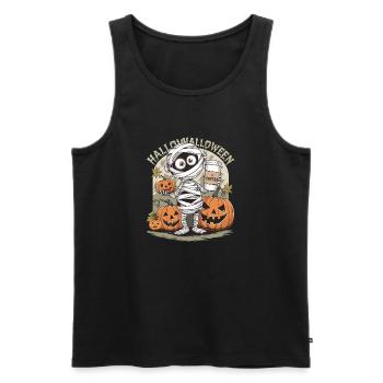 Frohe Halloween-Mumie mit Kürbissen - Männer Premium Bio Tank Top - Schwarz - Vorne - Michal (187cm)