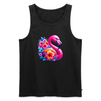 Flamingo verziert mit Hibiskusblüten - Männer Premium Bio Tank Top - Schwarz - Vorne - AI Model Male 178 light (178cm)