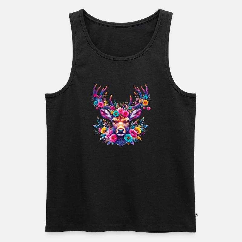 Hirsch mit Blumen geschmückt - Männer Premium Bio Tank Top - Schwarz