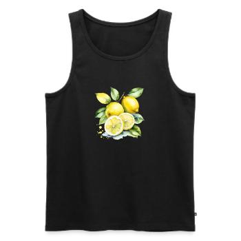 Citrons jaunes aigres à l’aquarelle - Débardeur bio Premium Homme - noir - Devant - Michal (187cm)
