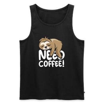 need coffee faultier lustige Sprüche comic cartoon - Männer Premium Bio Tank Top - Schwarz - Vorne - Michal (187cm)