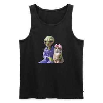 Alien und Katze – Galaktische Liebe - Männer Premium Bio Tank Top - Schwarz - Vorne - Michal (187cm)