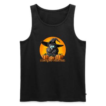 Chat d'Halloween avec chapeau de sorcière - Débardeur bio Premium Homme - noir - Devant - Michal (187cm)