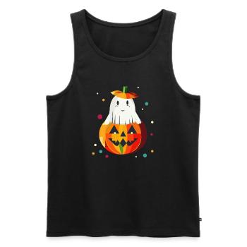 Halloween Pumpkin & Ghost for Happy Halloween - Men's Premium Organic Tank Top - black - Front - AI Model Male 178 light (178cm)