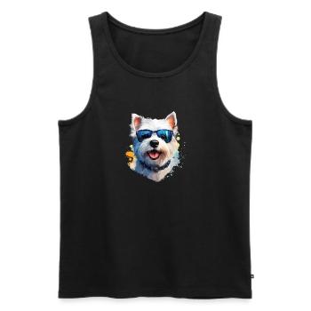 Westie avec lunettes de soleil - Débardeur bio Premium Homme - noir - Devant - Michal (187cm)
