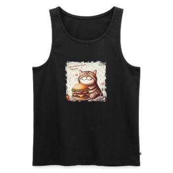Life is better with Burgers - happy Cat - Men's Premium Organic Tank Top - black - Front - AI Model Male 178 light (178cm)