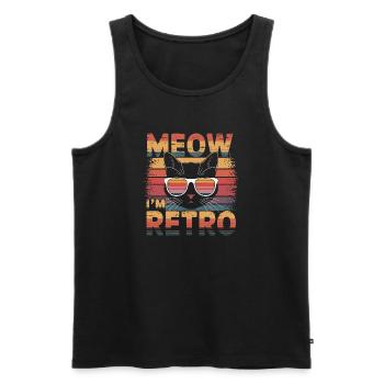 Chat rétro avec lunettes de soleil et texte - Débardeur bio Premium Homme - noir - Devant - Michal (187cm)