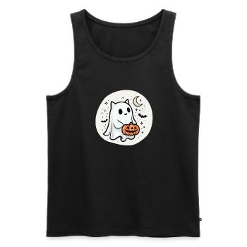 Katze Gespenst Halloween - Funny Spooky Cat - Männer Premium Bio Tank Top - Schwarz - Vorne - Michal (187cm)