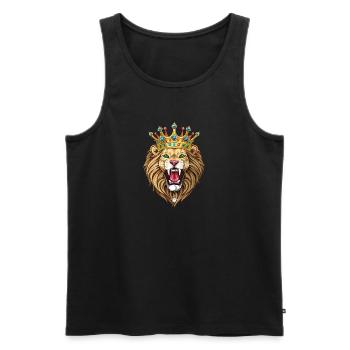 04 rugit Tête de Lion Couronne d’Or Leo - Débardeur bio Premium Homme - noir - Devant - Michal (187cm)