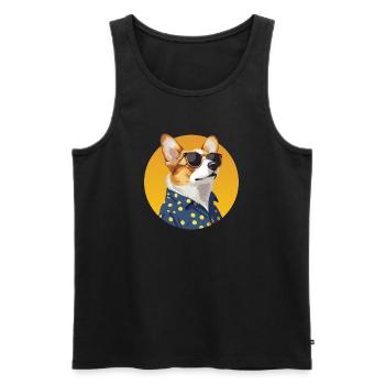Stylish Corgi Dog in a Polka Dot Shirt - Men's Premium Organic Tank Top - black - Front - AI Model Male 178 light (178cm)