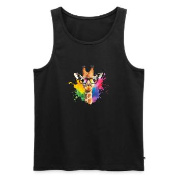 Colorful Giraffe with Glasses and Rainbow Splash - Men's Premium Organic Tank Top - black - Front - Michal (187cm)