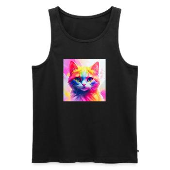 Vibrant Rainbow Cat Artwork - Men's Premium Organic Tank Top - black - Front - AI Model Male 178 light (178cm)