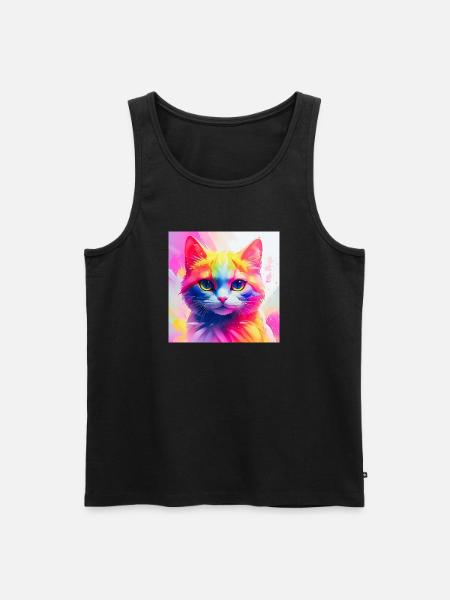 Vibrant Rainbow Cat Artwork - Men's Premium Organic Tank Top - black