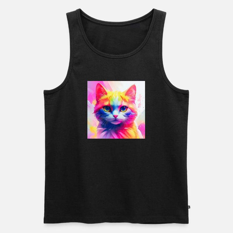 Lebendiges Regenbogenkatzen-Kunstwerk - Männer Premium Bio Tank Top - Schwarz