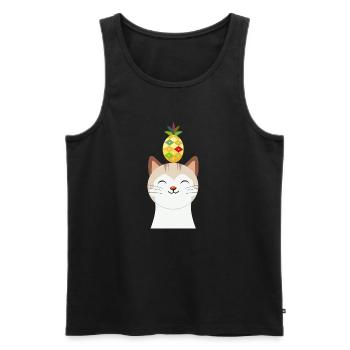 Fröhliche Katze mit Ananas – Tropisches Tierdesign - Männer Premium Bio Tank Top - Schwarz - Vorne - AI Model Male 178 light (178cm)