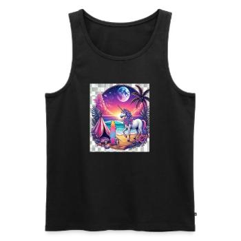 Einhorn am Strand bei Sonnenuntergang - Männer Premium Bio Tank Top - Schwarz - Vorne - Michal (187cm)
