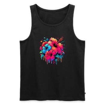 Fleurs d’hibiscus - Débardeur bio Premium Homme - noir - Devant - Michal (187cm)