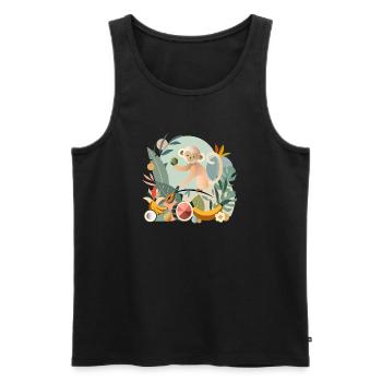Playful monkey with tropical fruits - Men's Premium Organic Tank Top - black - Front - AI Model Male 178 light (178cm)