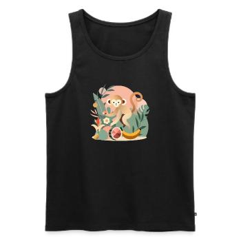 Playful monkey with tropical fruits - Men's Premium Organic Tank Top - black - Front - AI Model Male 178 light (178cm)