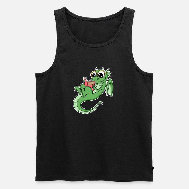 Drache Bücher Buch Lesen - Männer Premium Bio Tank Top - Schwarz