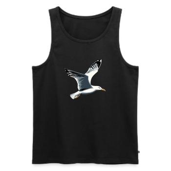 Mouette, Plage, Mer, Mer du Nord, Mer Baltique, Goéland argenté, Mouettes - Débardeur bio Premium Homme - noir - Devant - AI Model Male 178 light (178cm)