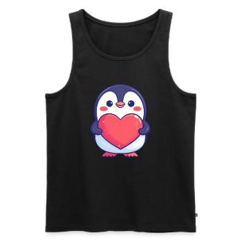 Pingouin tenant un cœur rouge - Adorable dessin animé - Débardeur bio Premium Homme - noir - Devant - Michal (187cm)