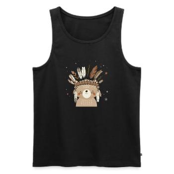 Cute bear with feather headdress in boho style - Men's Premium Organic Tank Top - black - Front - Michal (187cm)