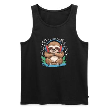 Musik Faultier mit Kopfhörer Notenschlüssel - Männer Premium Bio Tank Top - Schwarz - Vorne - Michal (187cm)