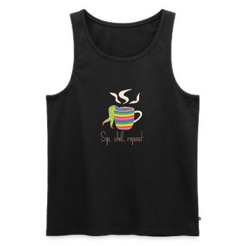 Sip, chill, repead - Regenbogen-Kaffee-Liebhaber - Männer Premium Bio Tank Top - Schwarz - Vorne - AI Model Male 178 light (178cm)