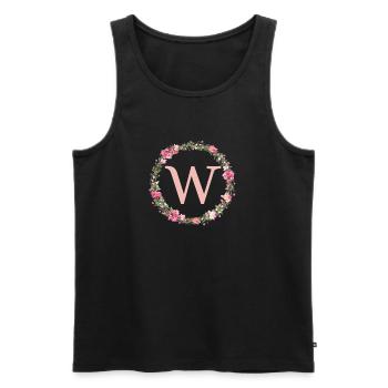 W Monogram, Couronne de fleurs, Personnalisable - Débardeur bio Premium Homme - noir - Devant - Michal (187cm)