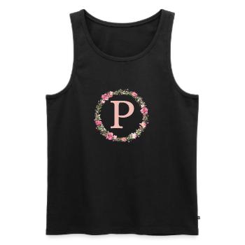 P Monogramm, Blumen-Kranz, personalisierbar - Männer Premium Bio Tank Top - Schwarz - Vorne - Michal (187cm)