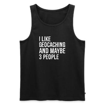 I like geocaching and maybe 3 people - Men's Premium Organic Tank Top - black - Front - AI Model Male 178 light (178cm)