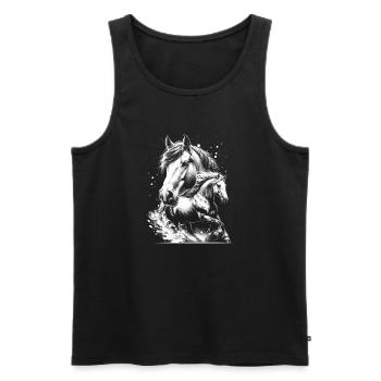 Weißes Pferd im Galopp als cooles Porträt - Männer Premium Bio Tank Top - Schwarz - Vorne - Michal (187cm)
