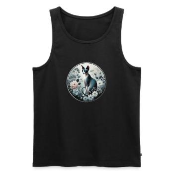 Princesse Sphynx chat parmi les fleurs - Débardeur bio Premium Homme - noir - Devant - AI Model Male 178 light (178cm)