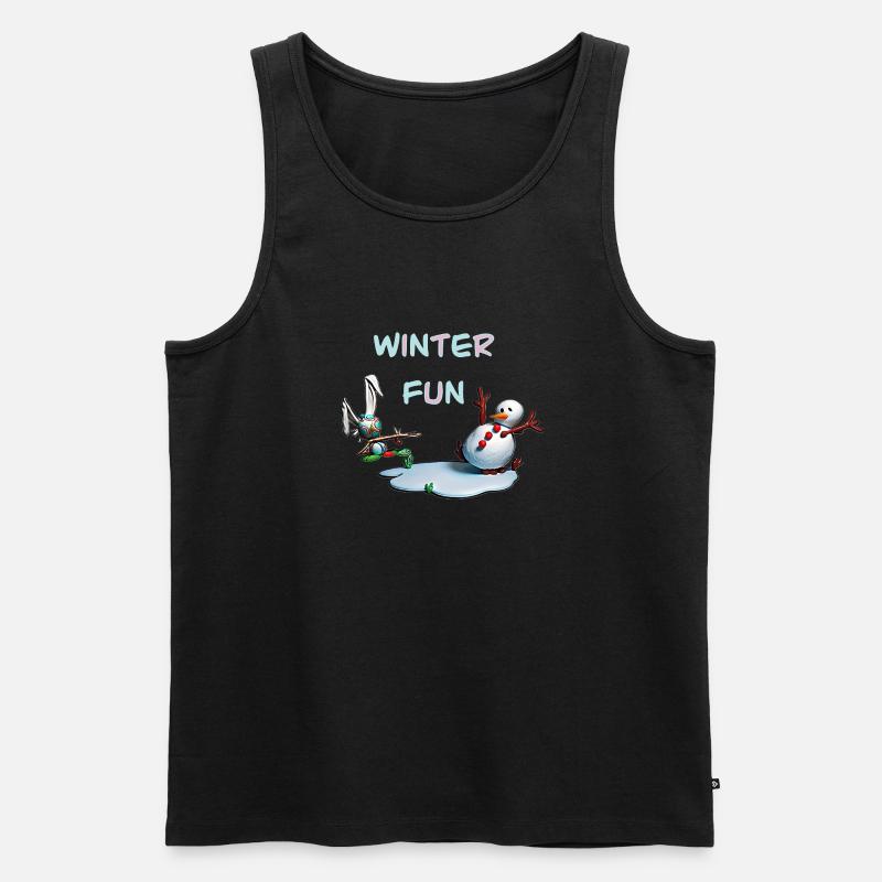 Winterspaß: Hase und Schneemann - Männer Premium Bio Tank Top - Schwarz